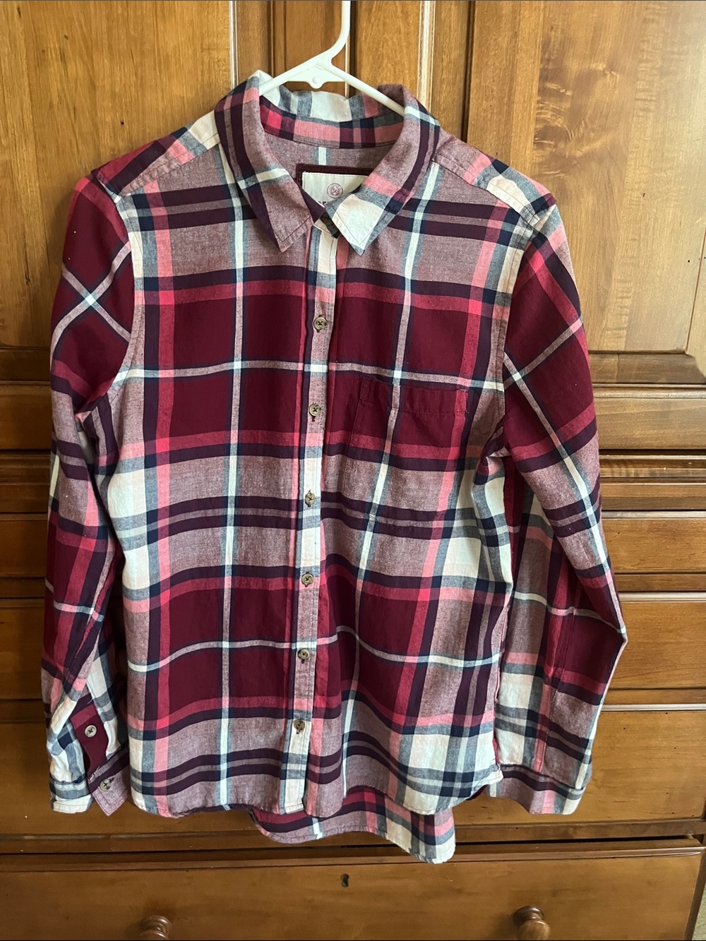 Plaid Button-Up Shirt in Burgundy and Pink